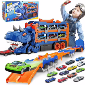 Wholesale Lot Of 150 Dinosaur Transporter Truck Toys with 12 Race Cars - Your Price Is Only $12.00 Each - Shipping Included