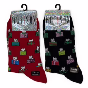 Wholesale Lot Of 600 Pairs Of Women’s Socks By Hot Sox – Cat Print - Colors Black And Red – Size 9-11 – MSRP $6.00 Each Pair – Cotton/Polyester/Spandex Blend – Your Price Is Only .65 A Pair