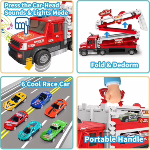 Wholesale Lot Of 130 Carrier Truck Toys – 4.6-FT Foldable Hauler Track – 6 Metal Race Cars with Light & Sounds - Colors Blue And Red - Your Price Is Only $10.00 Each - Shipping Included