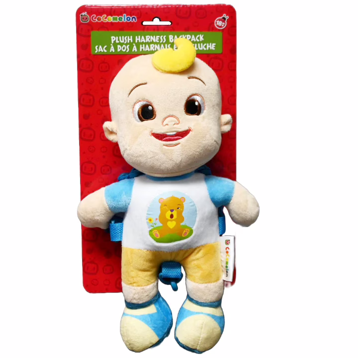 Wholesale Lot Of 668 Cocomelon Plush Toy Harness Backpacks – UPC: 196710002530 – Your Price Is Only $8.00 Each – Smaller Quantities Available