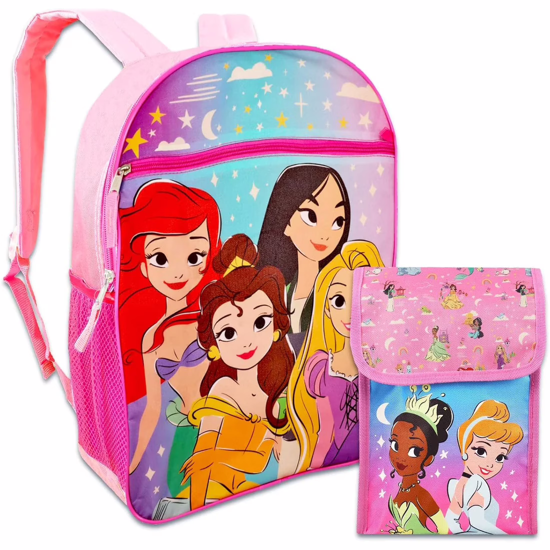 Wholesale Lot Of 222 Disney Princess 16" Backpack Sets (5pc) – UPC: 840716273813 – Your Price Is Only $13.00 Each – Smaller Quantities Available