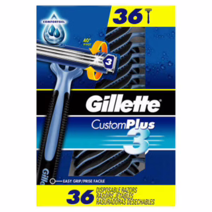 Wholesale Lot Of 2,736 Gillette Custom Plus3 Disposable Razors, 36 ct – UPC 047400662797 – Your Price Is Only $12.00 Each