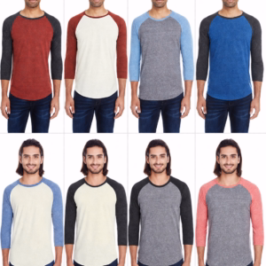 Wholesale Lot Of 72 ThreadFast Raglan Sleeve Baseball T-Shirts (XS–3X, Assorted Colors) Each $1.68