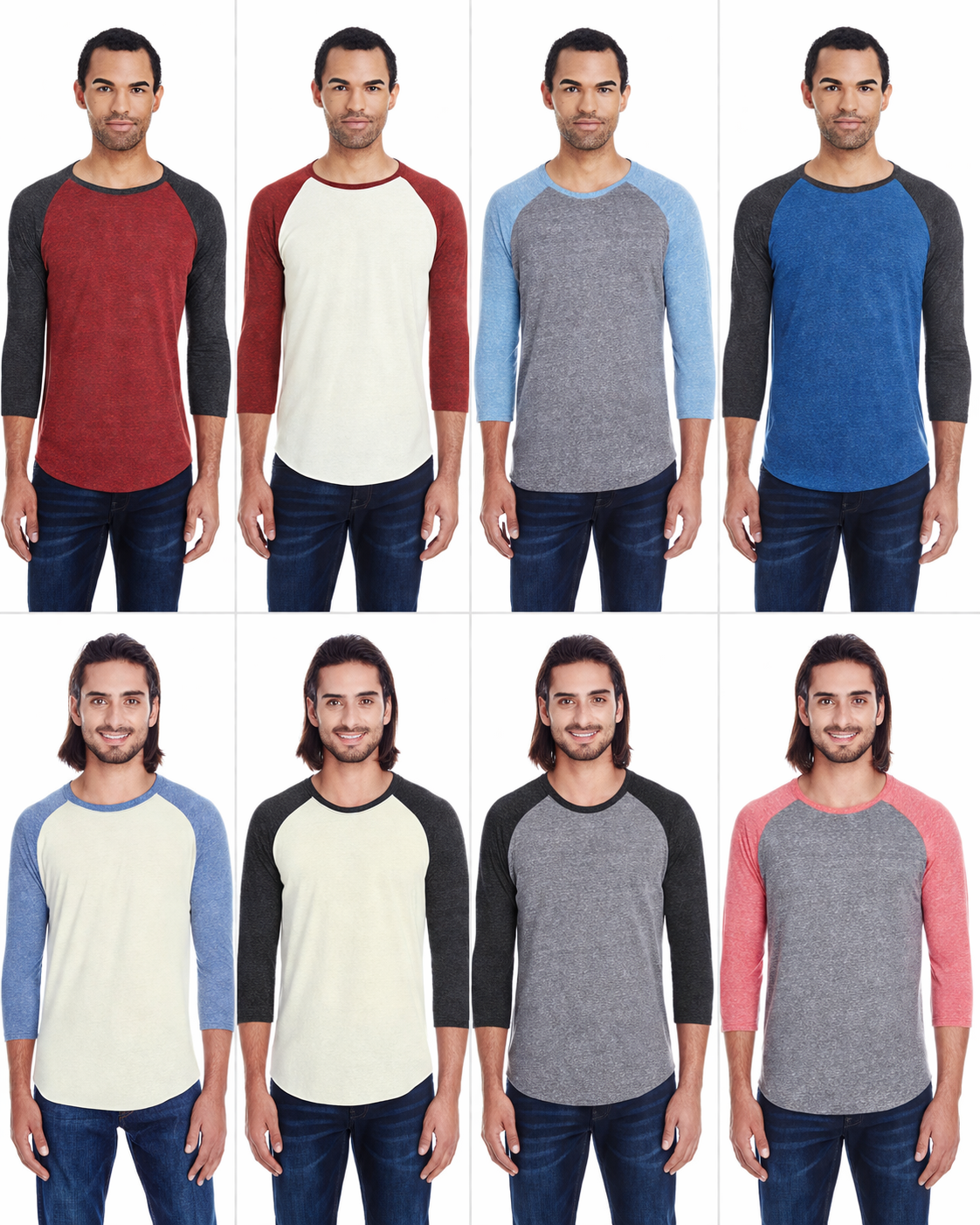 Wholesale Lot Of 72 ThreadFast Raglan Sleeve Baseball T-Shirts (XS–3X, Assorted Colors) Each $1.68
