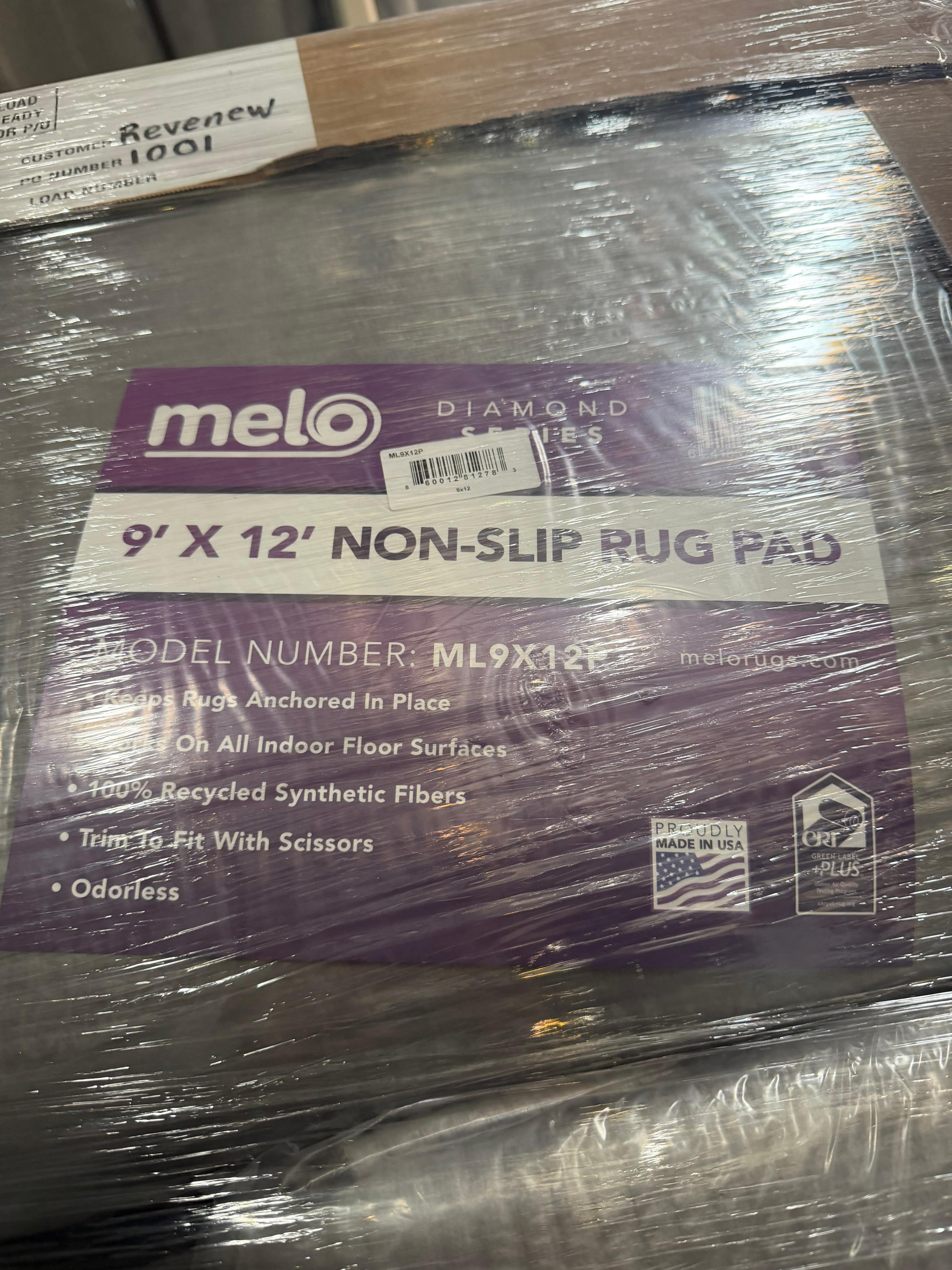 Wholesale Lot Of 1,539 Melo Diamond Series Rugs - 9x12 Rug Pad - Non-Slip Rug Gripper for Hardwood Floors, Tile, & Carpet | Odor-Free | 9' x 12' | 100% Synthetic Fibers - Wave-Embossed Backing - Green Label Plus Certified - Made In USA - Total Original Value Retail $150,000 - Your Price Is Only $12,312