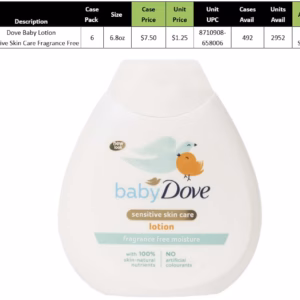 Wholesale Lot Of 2,592 Dove Baby Lotions - 6.8 Oz - Your Price Is Only $1.25 Each