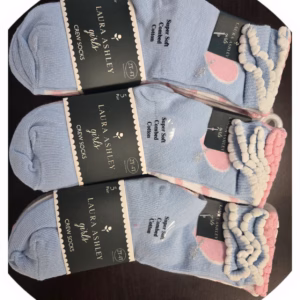 Wholesale Lot Of 100 Packs Of Laura Ashley Toddler Girl Crew Socks - Size 2T-4T - 5 Pairs In A Pack - MSRP $12 Each - Your Price Is Only $2.90 Each Pack - Free Shipping