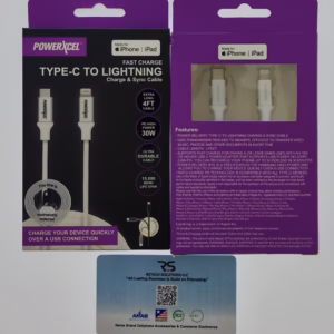 PowerXcel C to Lightning  4ft Cable New Sealed Master Carton 2478 Units  Model: 379405 UPC 841133119227 $2 Each