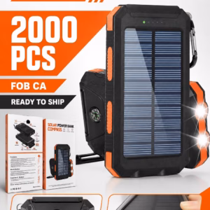 Wholesale Lot Of 2,000 10,000mAh Solar Power Banks With LED Flashlights, Dual USB Charging Ports & Built-In Compass – Estimated Original Retail Value $29.99 Each – Your Price Is Only $6.50 Each