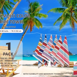 Wholesale Lot Of 5,000 Terry Multi-Color Stripe Beach Towels – 100% Cotton – 30 x 60 Inches (76 x 152 CM) – UPC 898806205350 – MSRP $14.99 Each - Only $2.80 Each