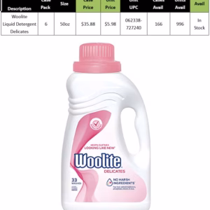 Wholesale Lot Of 996 Woolite Delicates Liquid Detergent 50oz Bottles - $5.98 Each - Total Lot Price $5,956.08