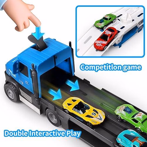 Wholesale Lot Of 130 Blue Carrier Truck Toy Sets - 4.6-FT Foldable Hauler Track - Includes 6 Metal Race Toy Cars With Light & Sounds - Estimated Original Retail Value $39.99 Per Set - Your Price $12 Each - Free Shipping - Image 3