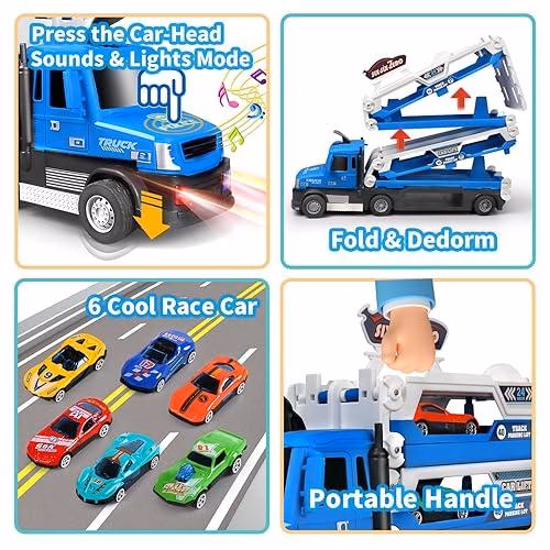 Wholesale Lot Of 130 Blue Carrier Truck Toy Sets - 4.6-FT Foldable Hauler Track - Includes 6 Metal Race Toy Cars With Light & Sounds - Estimated Original Retail Value $39.99 Per Set - Your Price $12 Each - Free Shipping - Image 4