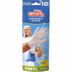 Wholesale Lot Of 4,800 Packs Of Mr. Clean 10 Disposable Vinyl Cleaning Gloves – MSRP $10.49 Each – One Size Fits All – UPC 011171230592 – Your Price Is Only $1.00 Per Pack