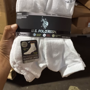 Wholesale Lot Of 2,000 Packs Of US Polo Crew Socks - 10 Pairs In A Package - Assorted Sizes And Colors - Your Price Is Only $3.00 Per Pack