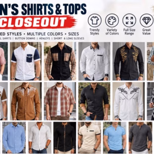 Wholesale Closeout Lot Of 29,000 Men's Shirts & Tops – Assorted Styles, Colors & Sizes – $1.95 Each