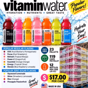 Wholesale Vitaminwater Variety Lot – 23 Pallets – 119 Cases Per Pallet – 12 Bottles Per Case – 20 oz – $17 Per Case