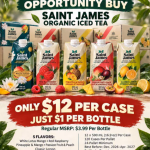 Wholesale Saint James Organic Iced Tea – 5 Flavors – 12 x 500 mL Per Case – MSRP $3.99 Each – Only $12 Per Case