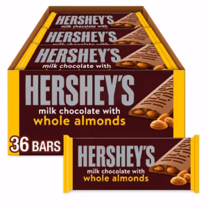 Wholesale Lot Of 40 Boxes Of Hershey’s Milk Chocolate With Whole Almonds Bars - 36 Bars Per Box - Only $29.00 Per Box!