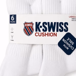 Wholesale Lot Of 1,821 Packs Of K-SWISS Ladies’ Cushioned Crew Socks With Arch Support – 6 Pairs Per Pack, Sizes 9–11 – Estimated Retail $21.00 Per Pack – Only $2.50 Each
